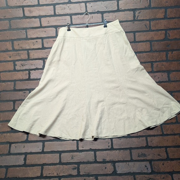 Dress Barn Dresses & Skirts - Dress Barn Tan Linen Blend Flared Panel A-Line Midi Skirt Women's Size 14